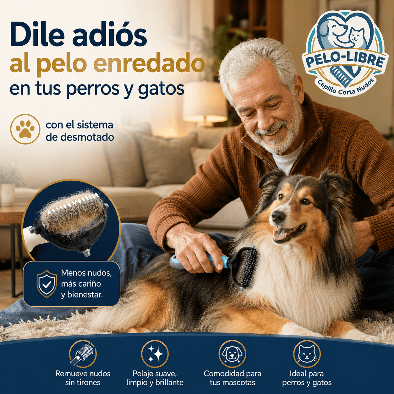 Pelo-Libre®: El cepillo cortanudos que remueve enredos profundos sin tirones dolorosos.