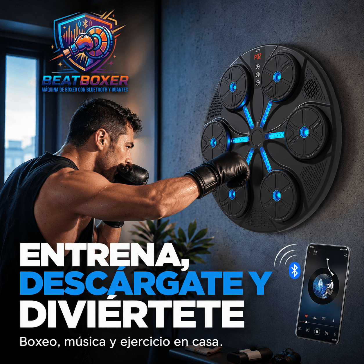 BEATBOXER®: La máquina de boxeo con Bluetooth y luces RGB que transforma tu entrenamiento al instante.