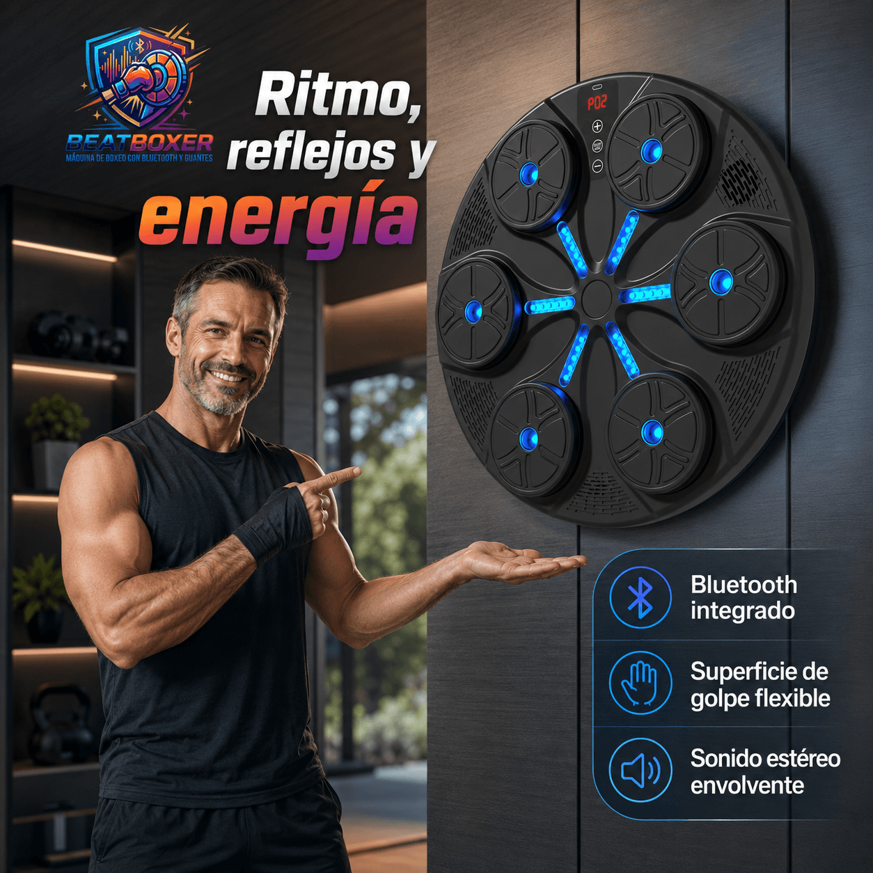 BEATBOXER®: La máquina de boxeo con Bluetooth y luces RGB que transforma tu entrenamiento al instante.