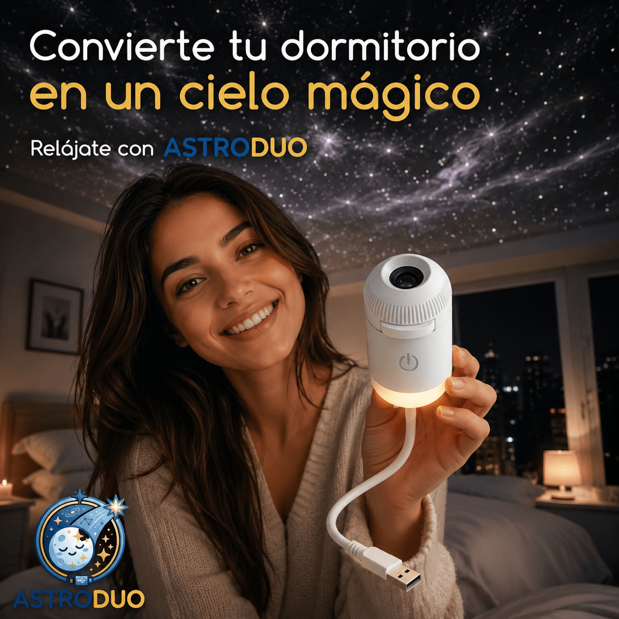 ASTRODUO®: El mini proyector de estrellas 2 en 1 por USB que transforma tu dormitorio al instante.