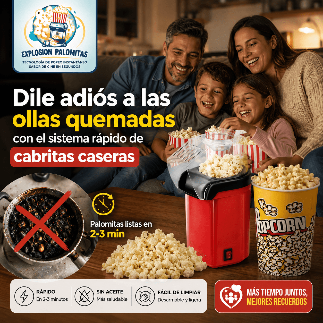 Explosion Palomitas®: La mini máquina de 1200W que prepara tus cabritas saludables en minutos.
