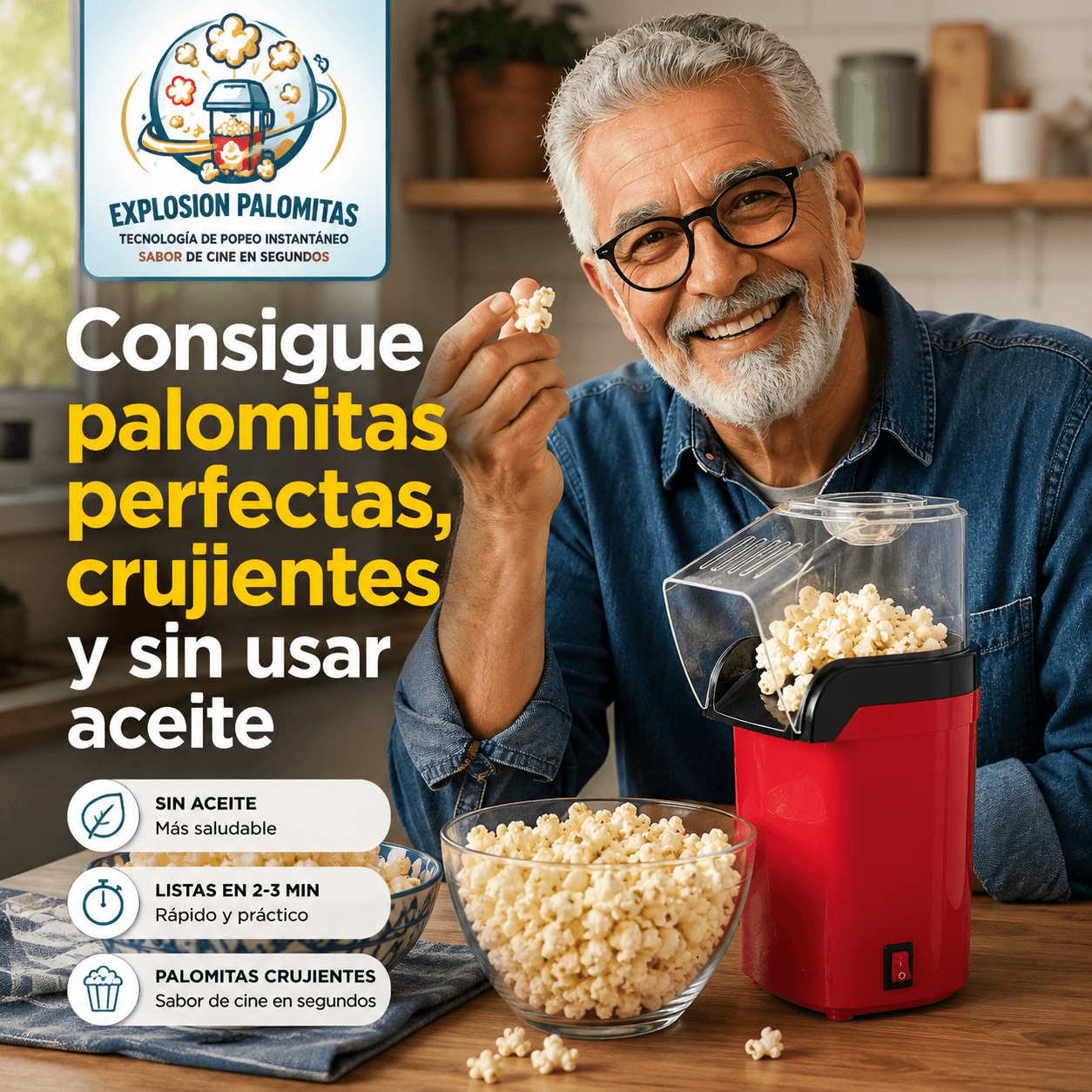 Explosion Palomitas®: La mini máquina de 1200W que prepara tus cabritas saludables en minutos.
