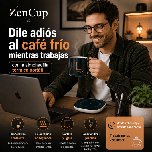 ZENCUP®: El posavasos térmico inteligente que mantiene tus bebidas a 55°C continuos.