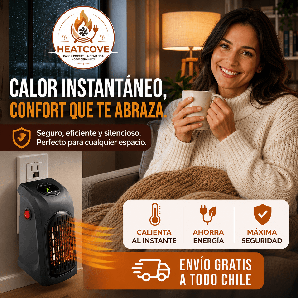 HEATCOVE®: El mini calefactor cerámico de 400W con enchufe directo de pared.