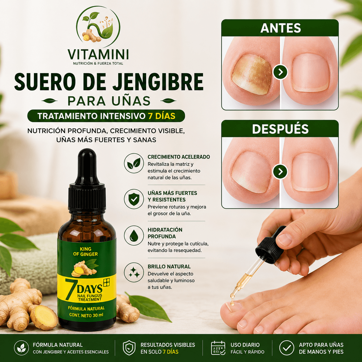 VITAMINI®: El suero concentrado de jengibre y cúrcuma que fortalece tus uñas desde la raíz.