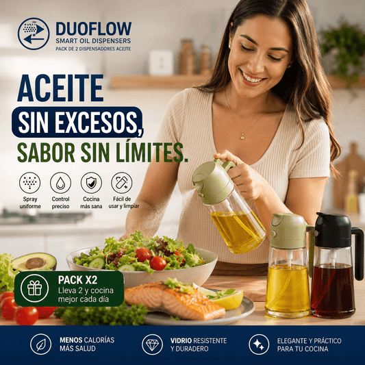 DUOFLOW®: El pack de 2 dispensadores de aceite en vidrio que cambia de spray a chorro al instante.