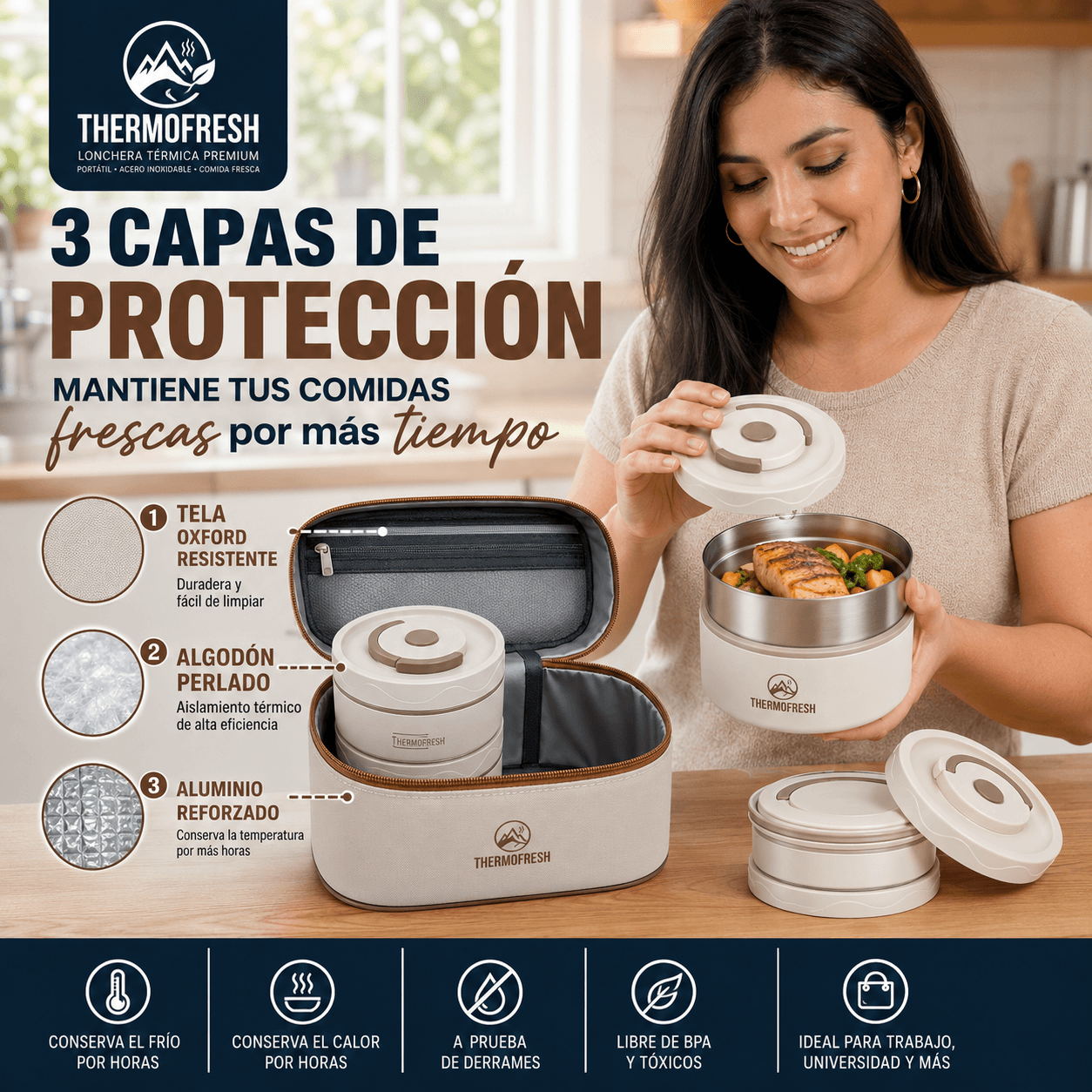 THERMOFRESH®: La lonchera modular de acero inoxidable que mantiene tus comidas frescas en cualquier lugar.
