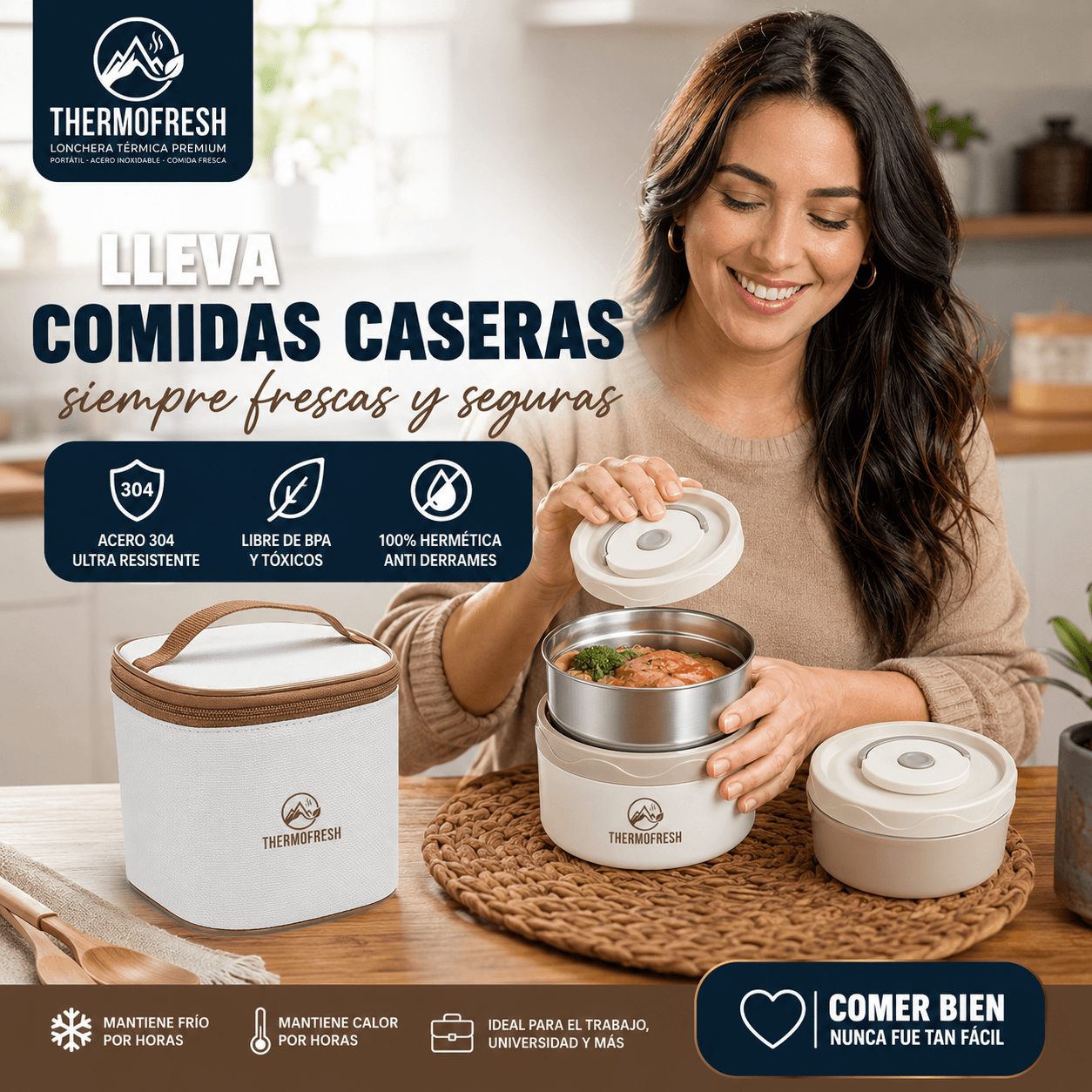 THERMOFRESH®: La lonchera modular de acero inoxidable que mantiene tus comidas frescas en cualquier lugar.