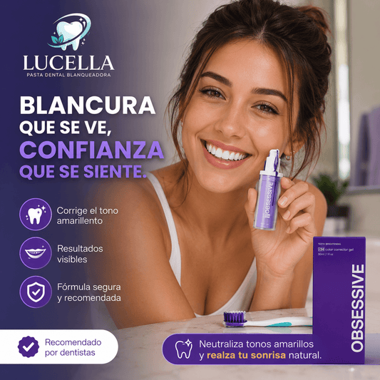LUCELLA®: La pasta dental purpúrea que neutraliza los tonos amarillos y resalta tu sonrisa al instante.