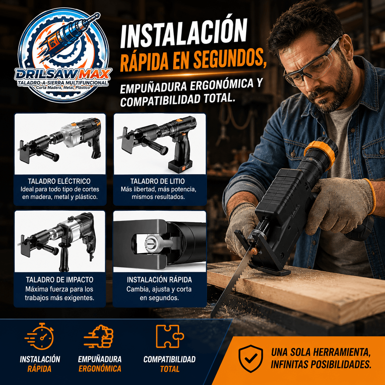 Drilsaw Max®: El convertidor universal que transforma tu taladro en una sierra versátil.