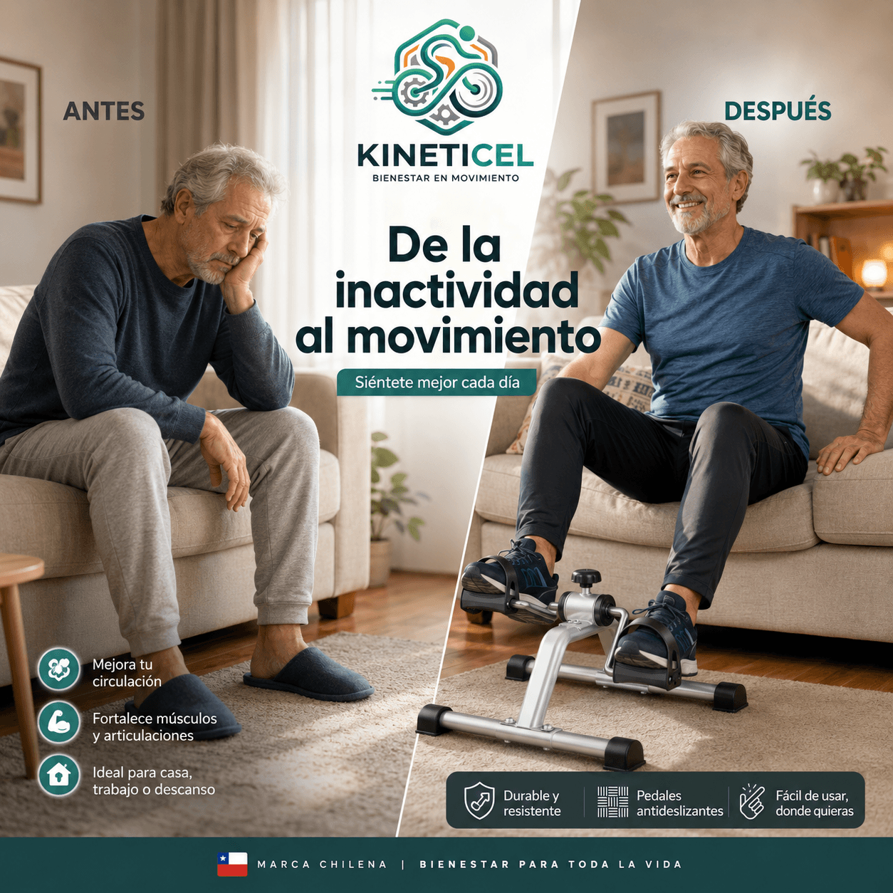 KINETICEL®: La mini pedalera portátil que activa tus piernas y brazos mientras estás sentado.