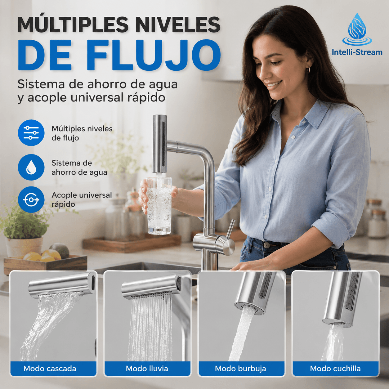 Intelli-Stream®: El extensor de grifo 360° que optimiza la presión y el orden en tu lavaplatos.