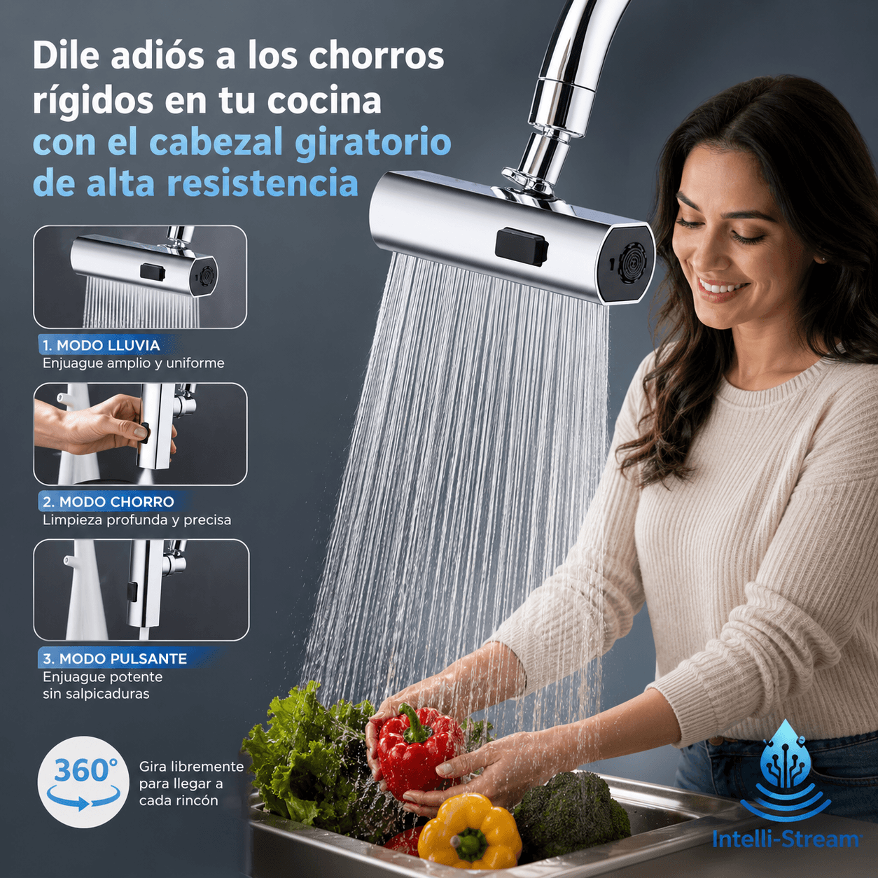 Intelli-Stream®: El extensor de grifo 360° que optimiza la presión y el orden en tu lavaplatos.