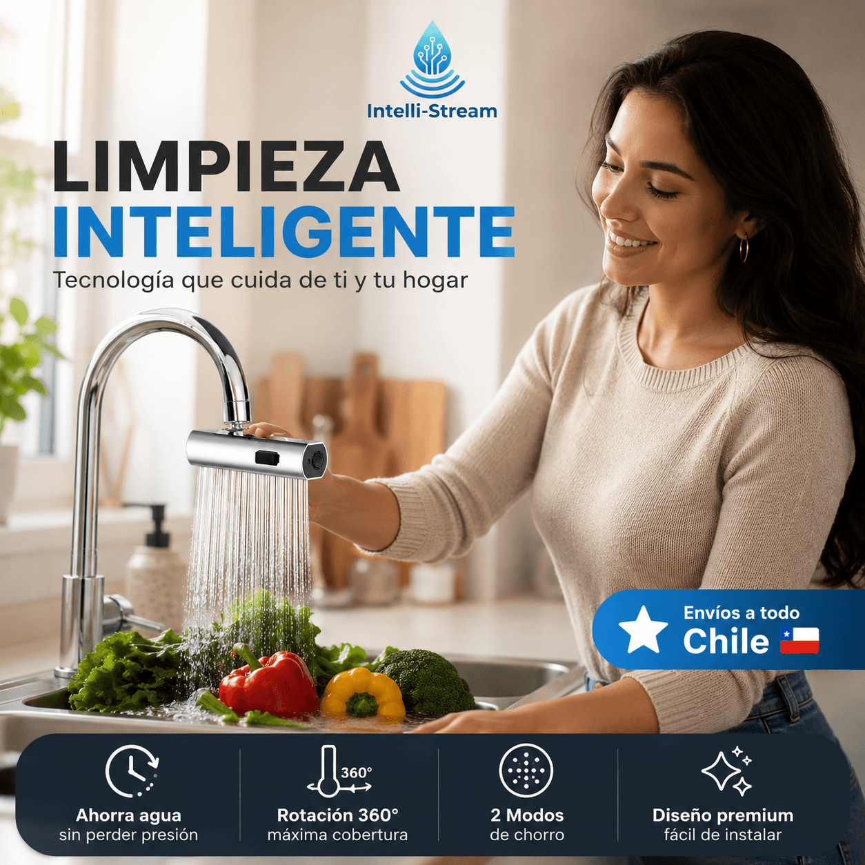 Intelli-Stream®: El extensor de grifo 360° que optimiza la presión y el orden en tu lavaplatos.