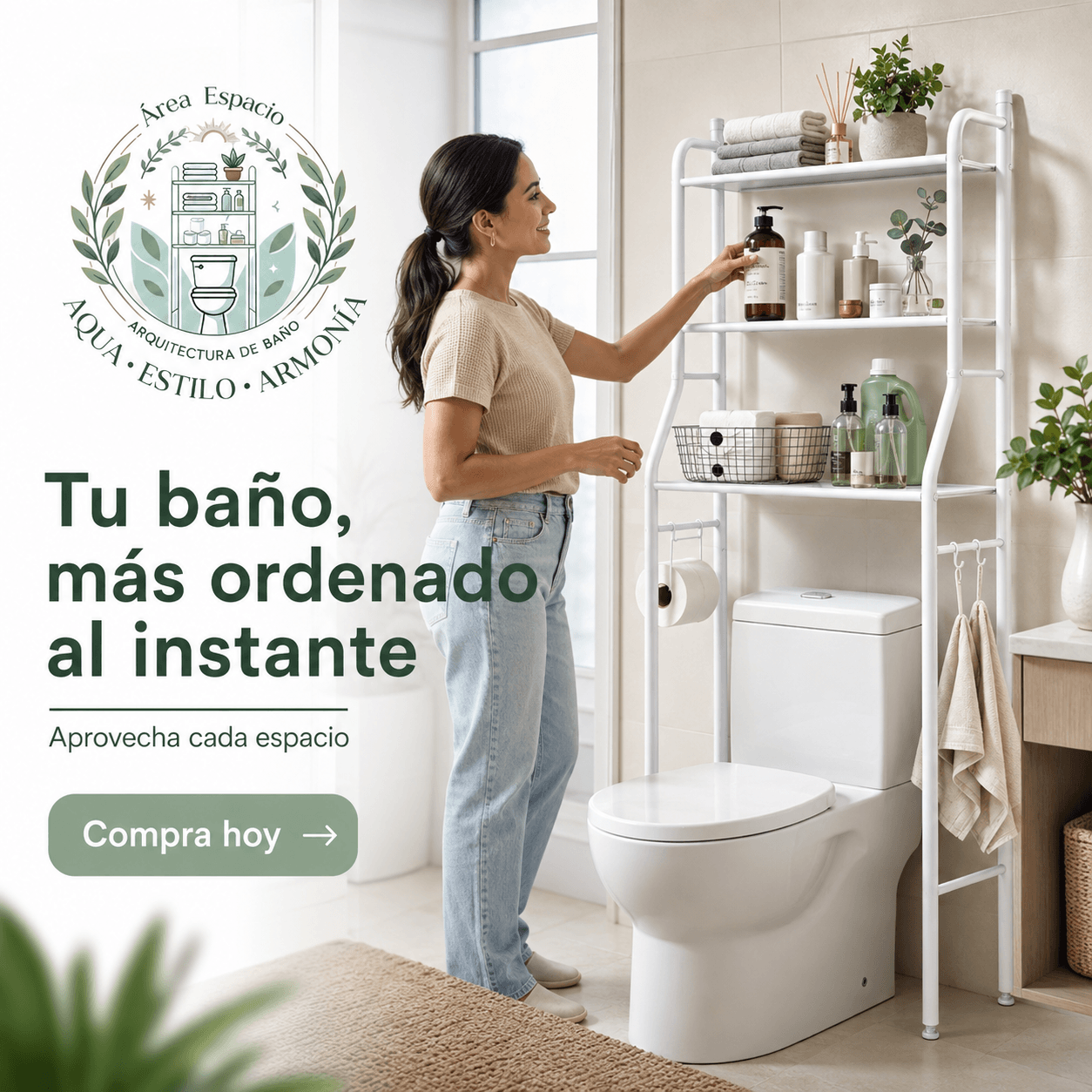 AQUA®: La estantería organizadora de 3 niveles que multiplica el espacio de tu baño al instante.