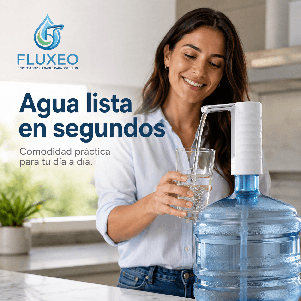 FLUXEO®: El dispensador plegable eléctrico para botellón que sirve tu agua al instante.