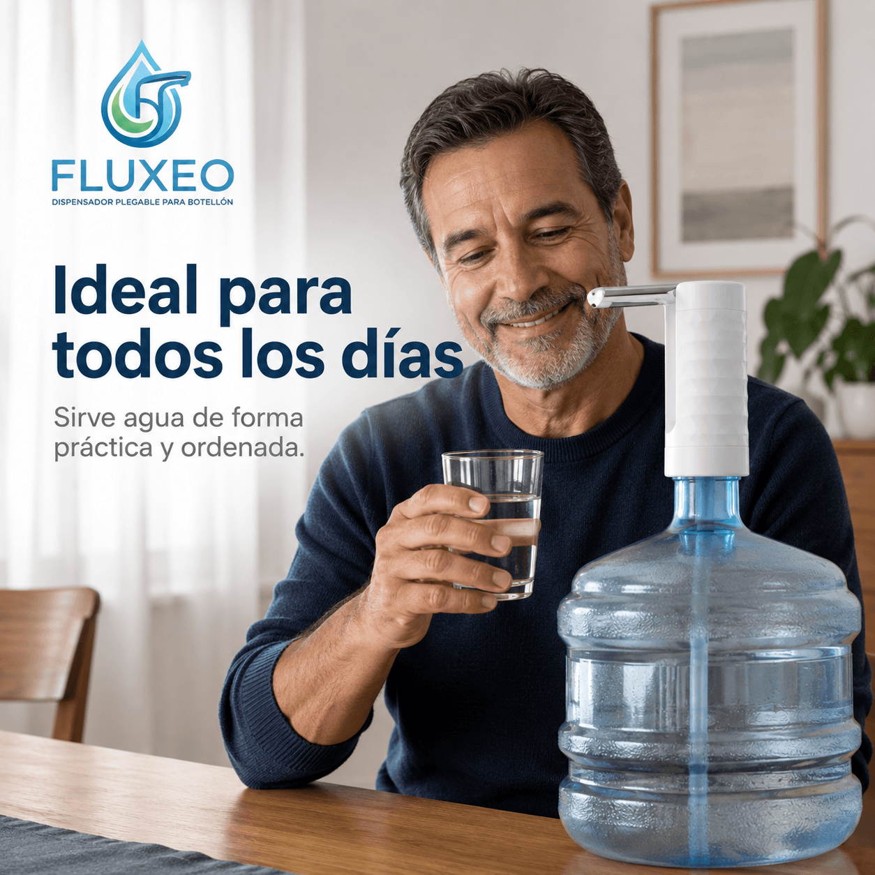 FLUXEO®: El dispensador plegable eléctrico para botellón que sirve tu agua al instante.