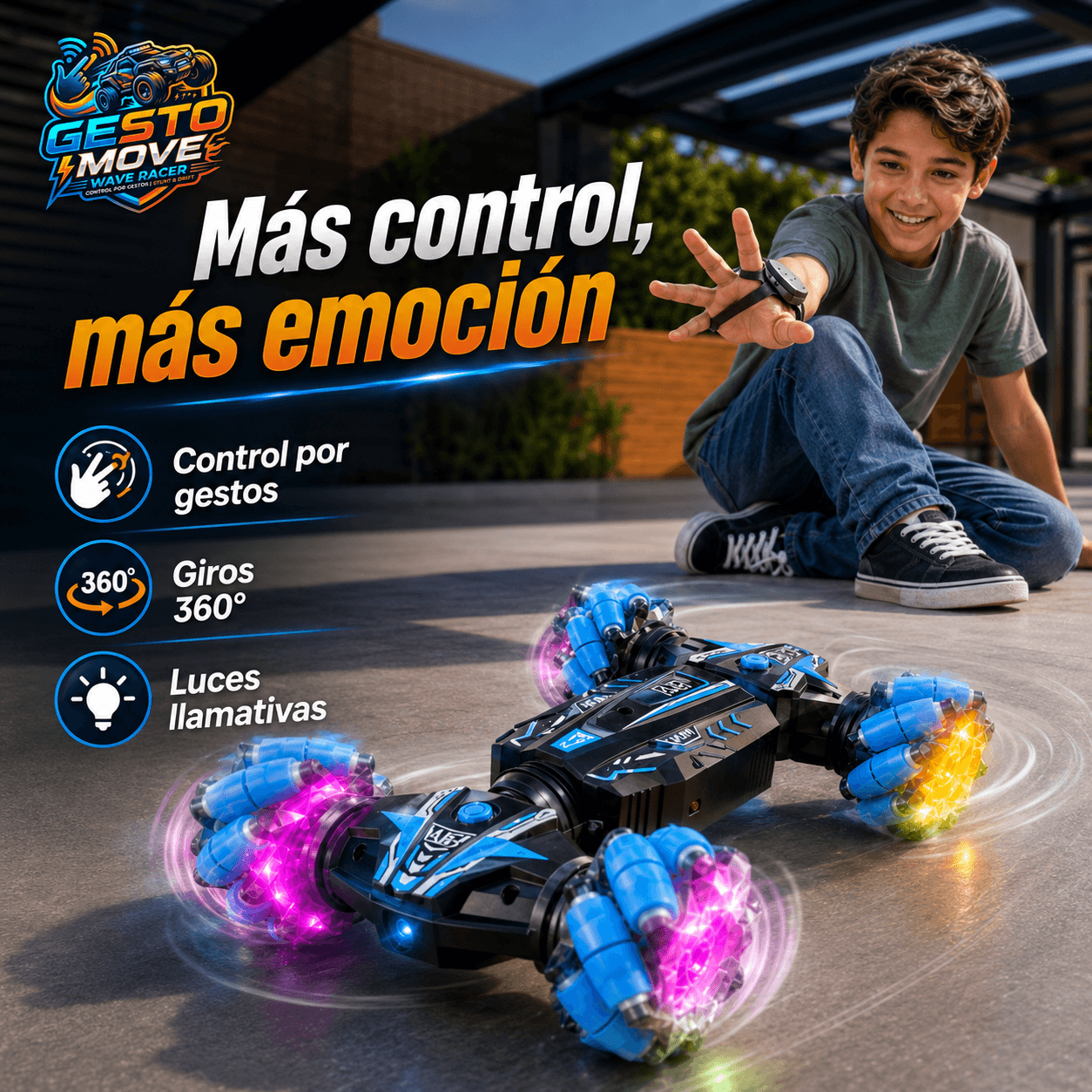 GESTO MOVE®: El auto acrobático con control por gestos que revoluciona el juego al instante.