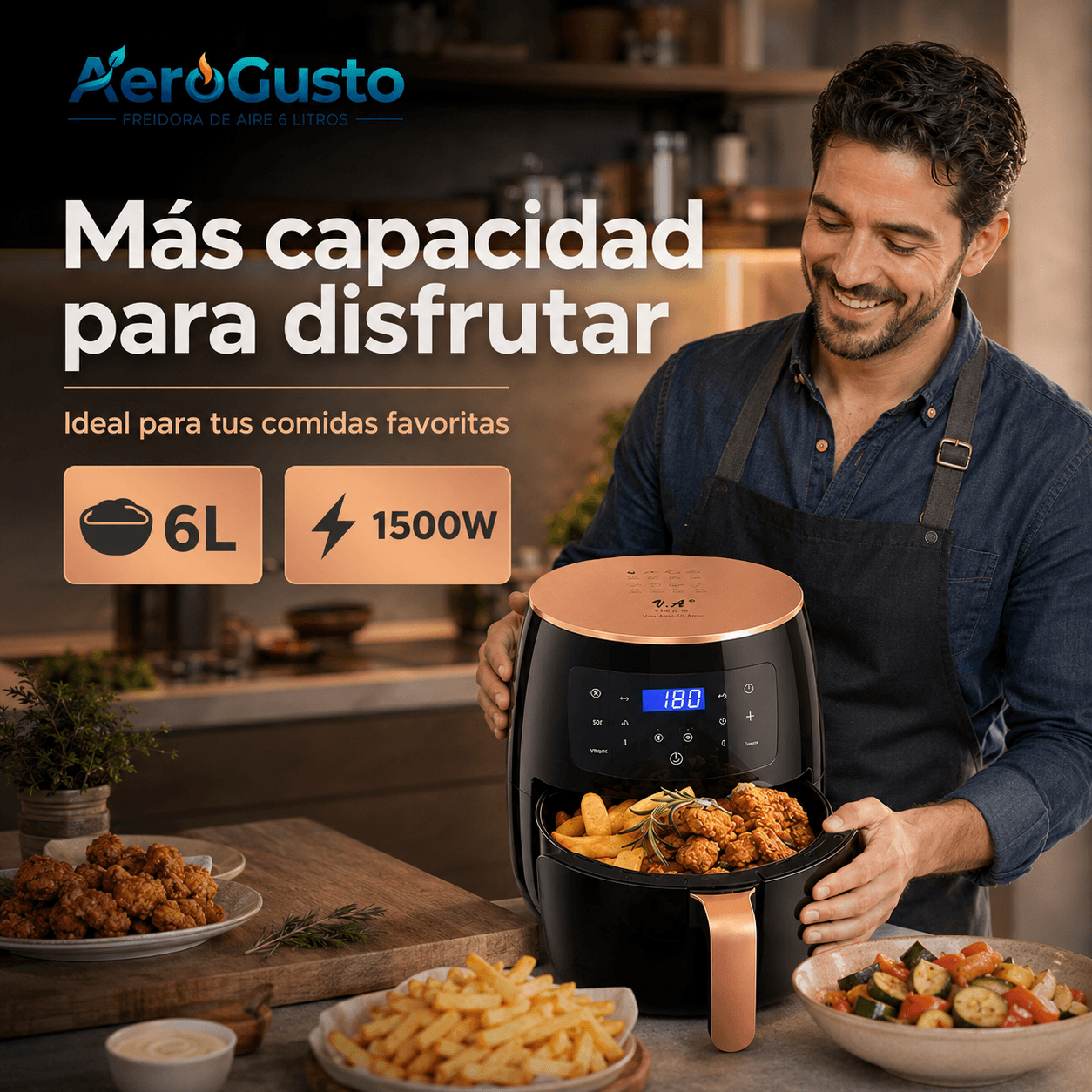 AEROGUSTO®: La freidora de aire de 6 litros con tecnología alemana que cocina tus recetas al instante.