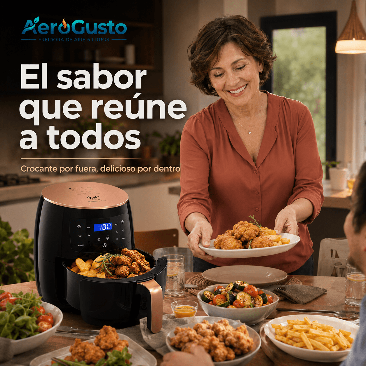 AEROGUSTO®: La freidora de aire de 6 litros con tecnología alemana que cocina tus recetas al instante.