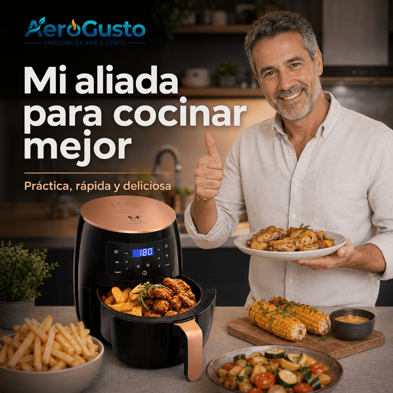 AEROGUSTO®: La freidora de aire de 6 litros con tecnología alemana que cocina tus recetas al instante.