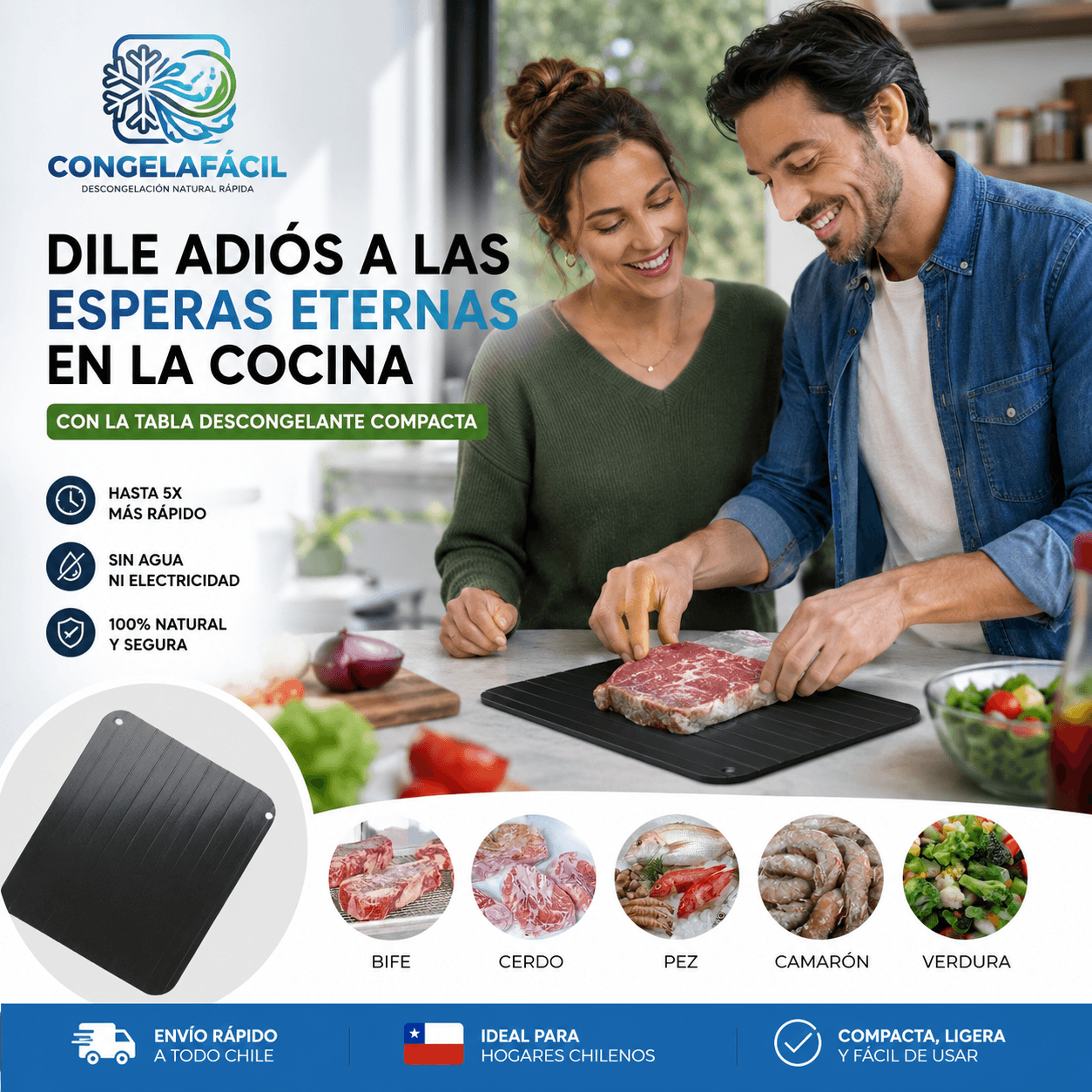 CONGELAFACIL®: La bandeja térmica que descongela tus carnes de forma natural y 5 veces más rápido.