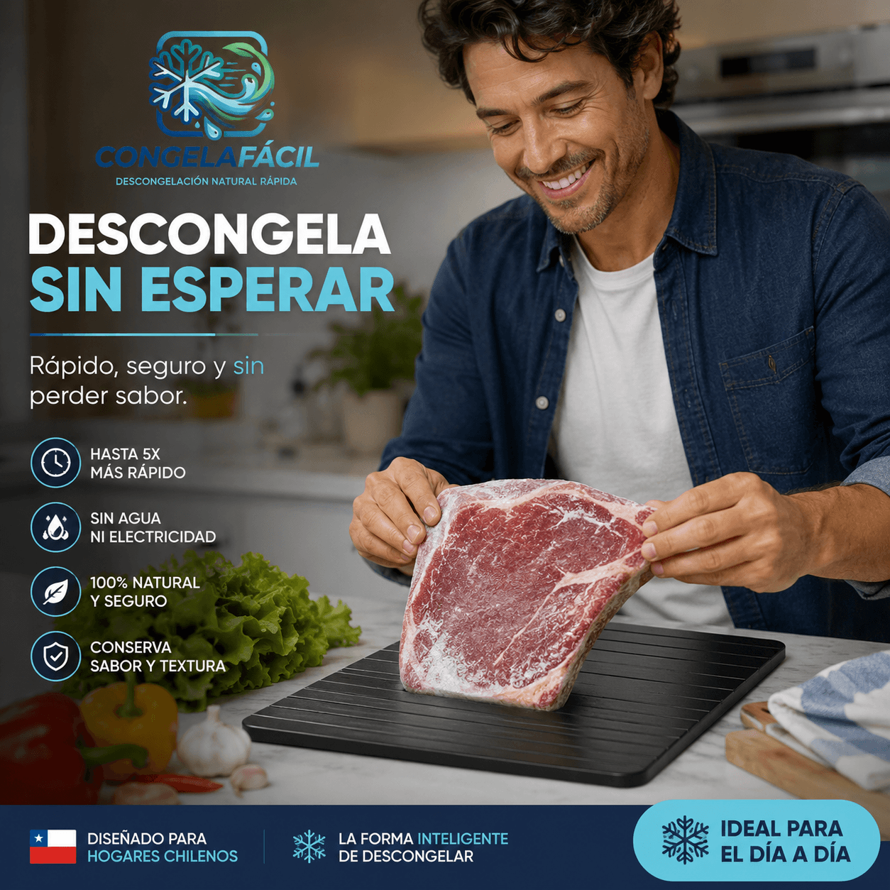 CONGELAFACIL®: La bandeja térmica que descongela tus carnes de forma natural y 5 veces más rápido.