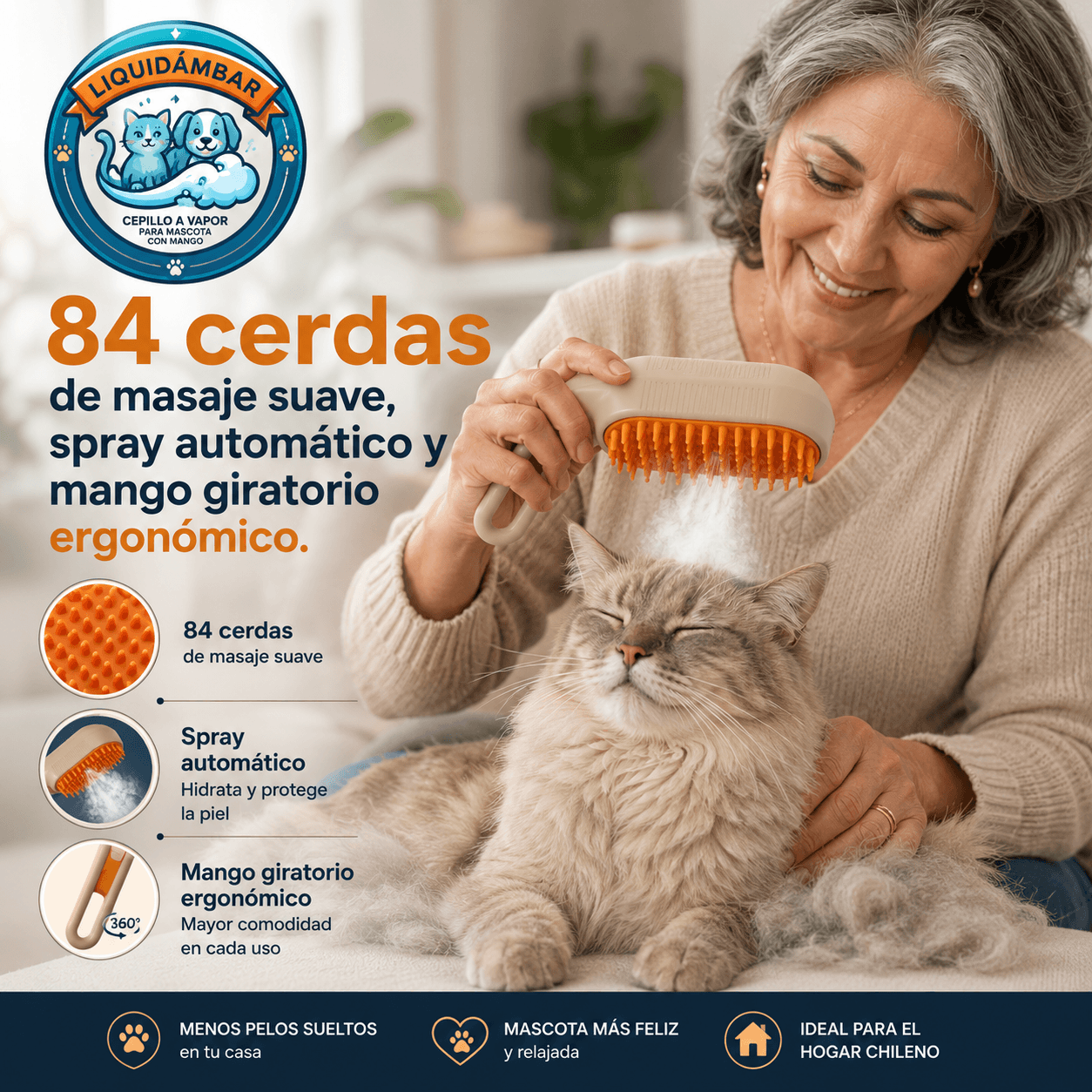 LIQUIDAMBAR®: El cepillo a vapor que atrapa el pelo de tus mascotas al instante y sin estática.