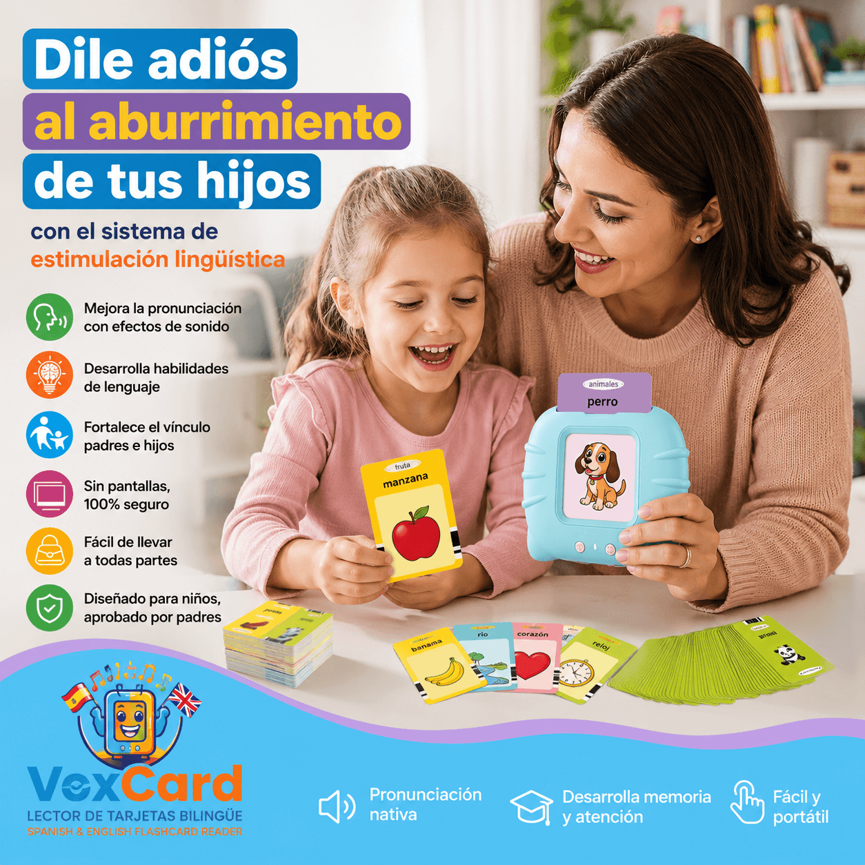 VOXCARD®: El lector de tarjetas interactivo que enseña español e inglés de forma divertida.