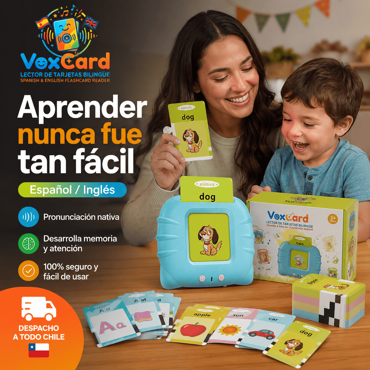 VOXCARD®: El lector de tarjetas interactivo que enseña español e inglés de forma divertida.