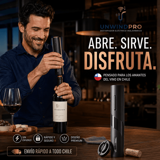UNWINDPRO®: El sacacorchos eléctrico inalámbrico que abre tus botellas de vino sin esfuerzo.
