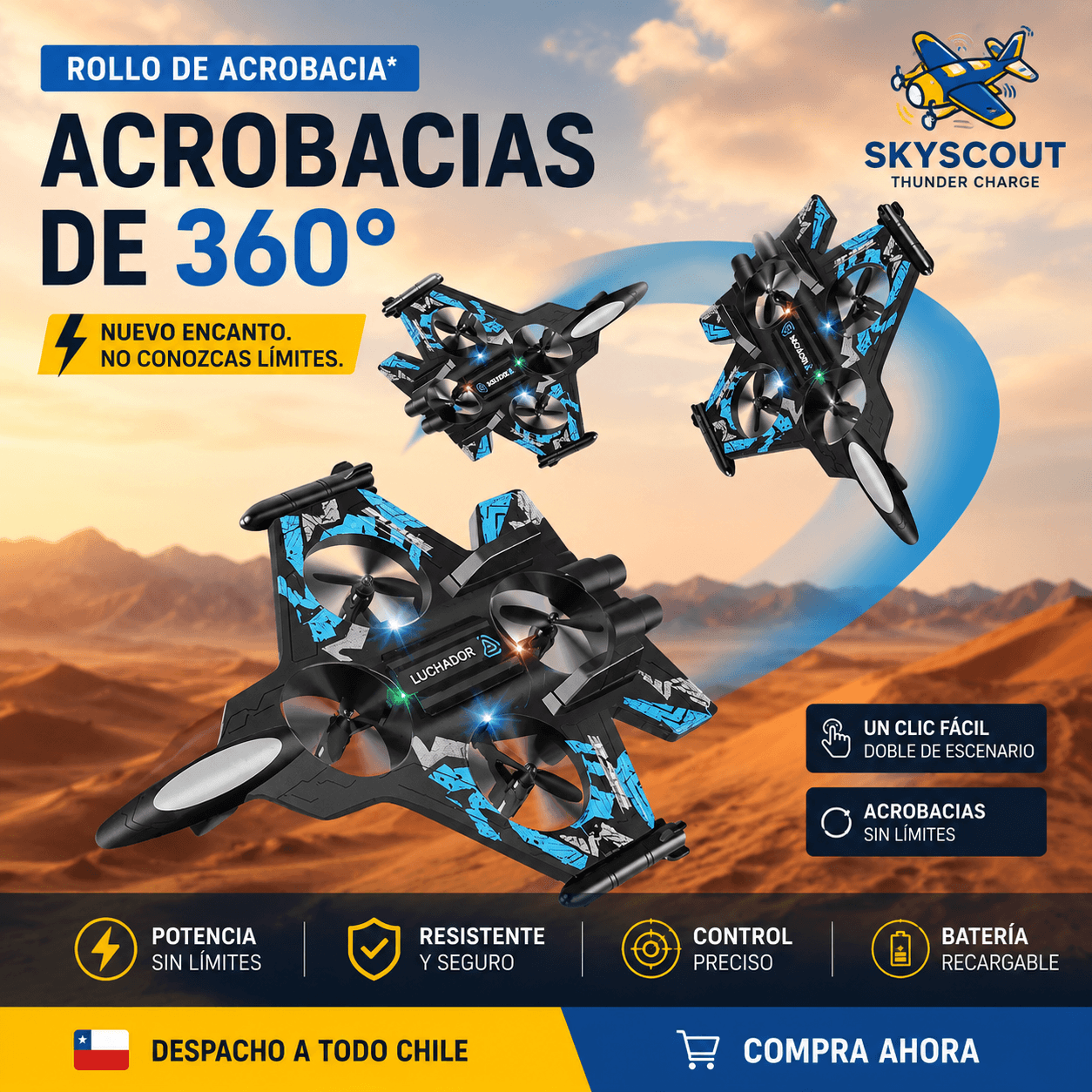 SKYSCOUT®: El dron avión de combate con estructura flexible antigolpes y vuelo inteligente.