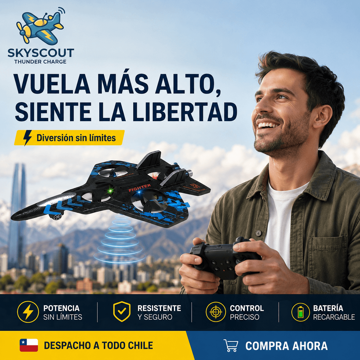 SKYSCOUT®: El dron avión de combate con estructura flexible antigolpes y vuelo inteligente.