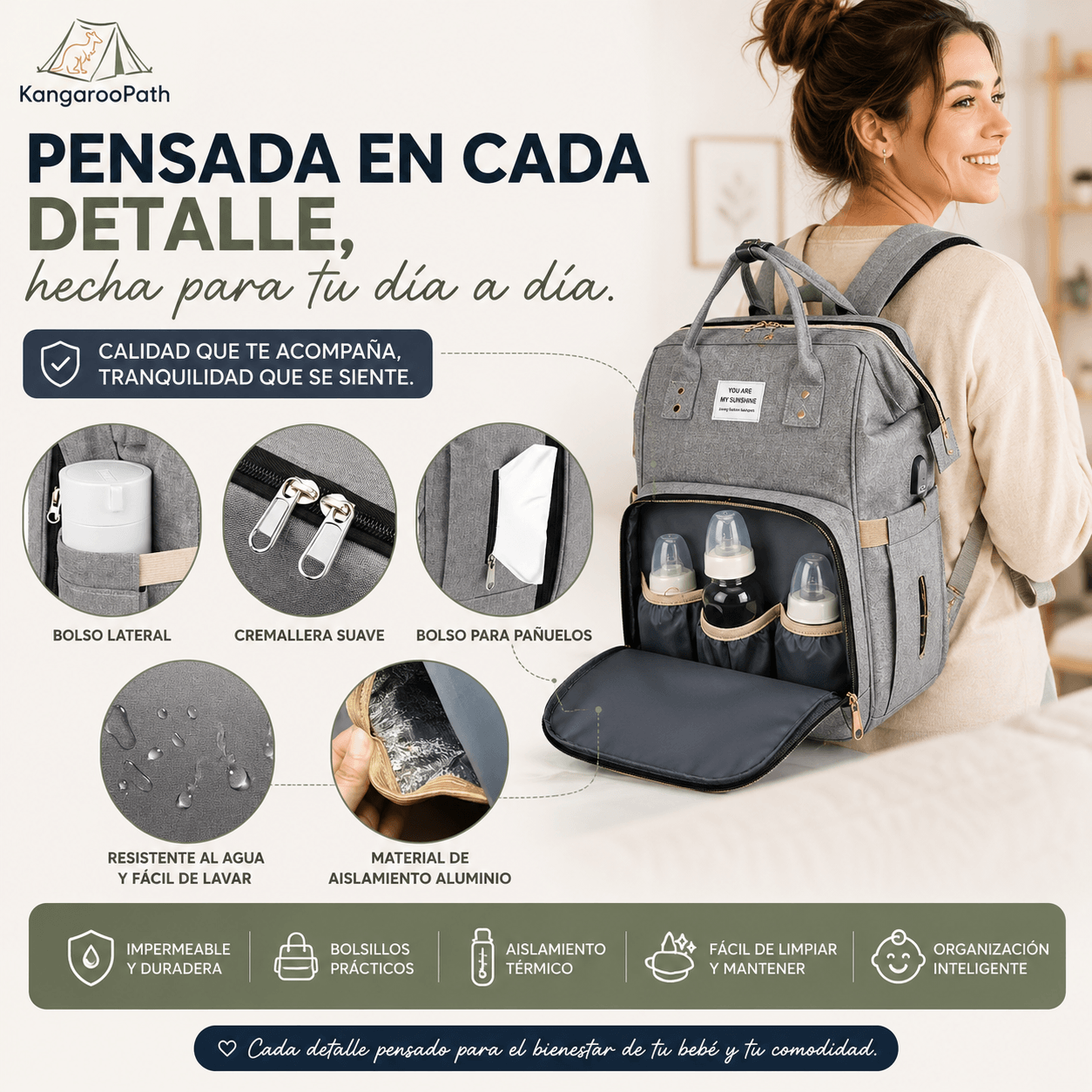 KANGAROOPATH®: La mochila pañalera 2 en 1 que combina organización inteligente y cambiador portátil.