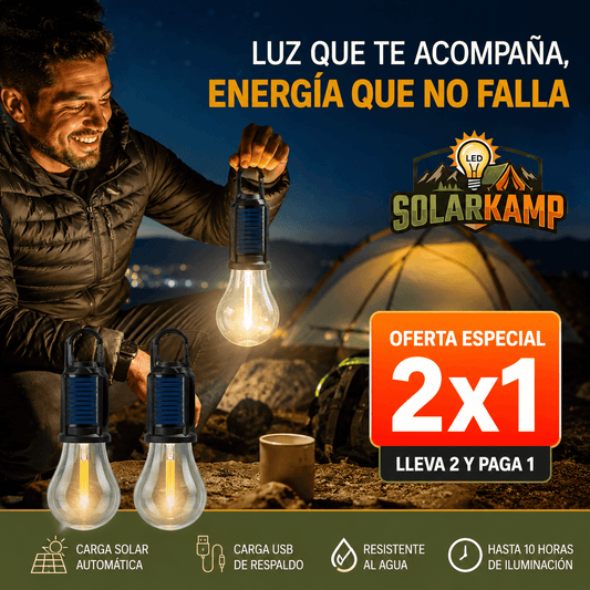 SOLARKAMP®: Sistema de carga dual solar y USB, gancho de colgado rápido y oferta 2x1.