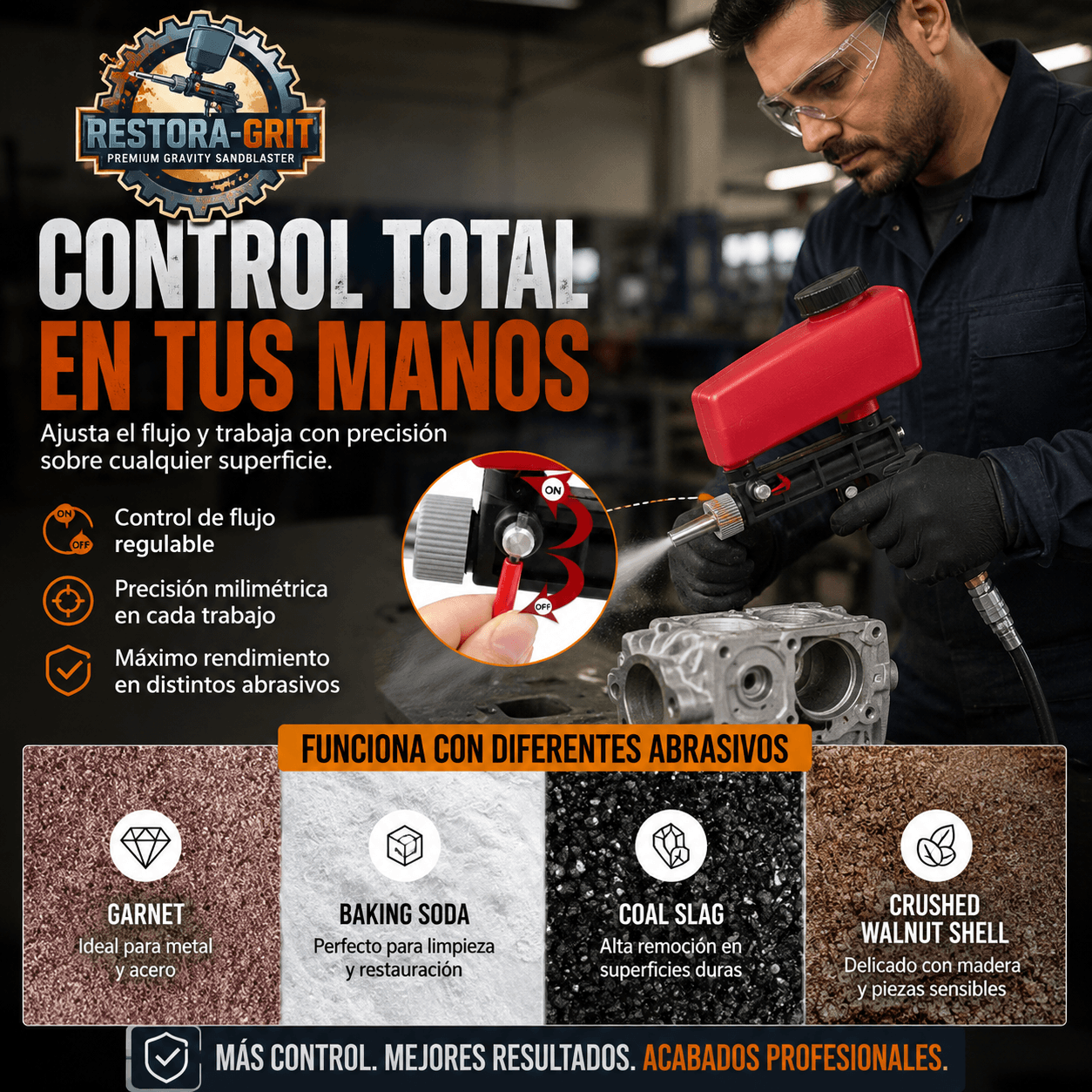 RESTORA-GRIT®: La pistola arenadora por gravedad que remueve el óxido y la pintura vieja sin esfuerzo.