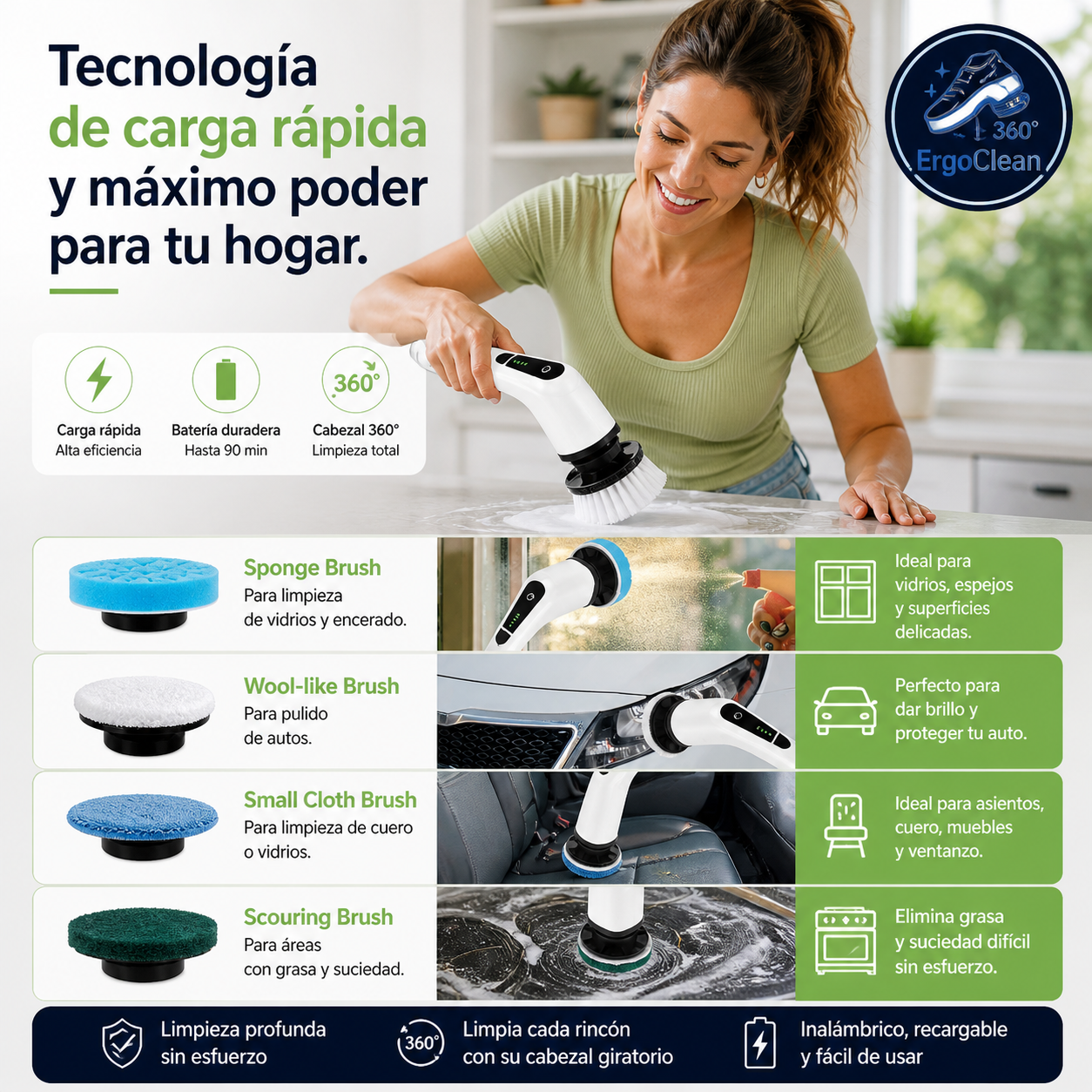 ERGOCLEAN®️: El cepillo eléctrico que limpia por ti sin dañar tu espalda.