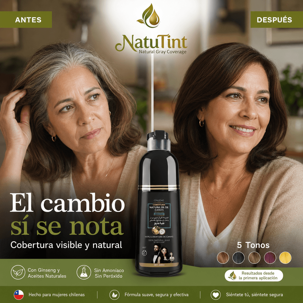 NATUTINT®: El champú tinte de extractos puros que cubre tus canas por completo al instante.