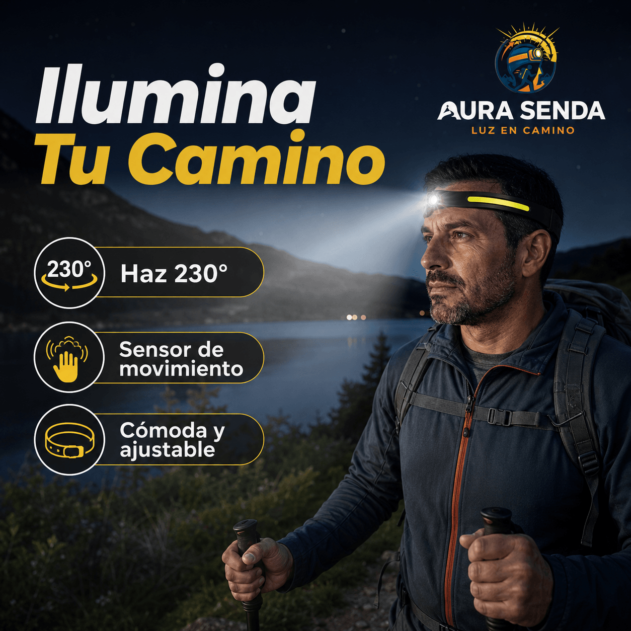 AURA SENDA®: ¡Oferta exclusiva 2x1! La linterna LED de cabeza con sensor que ilumina tus rutas al instante.
