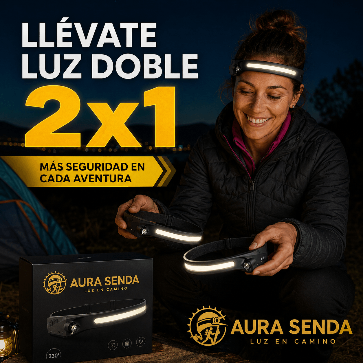 AURA SENDA®: ¡Oferta exclusiva 2x1! La linterna LED de cabeza con sensor que ilumina tus rutas al instante.