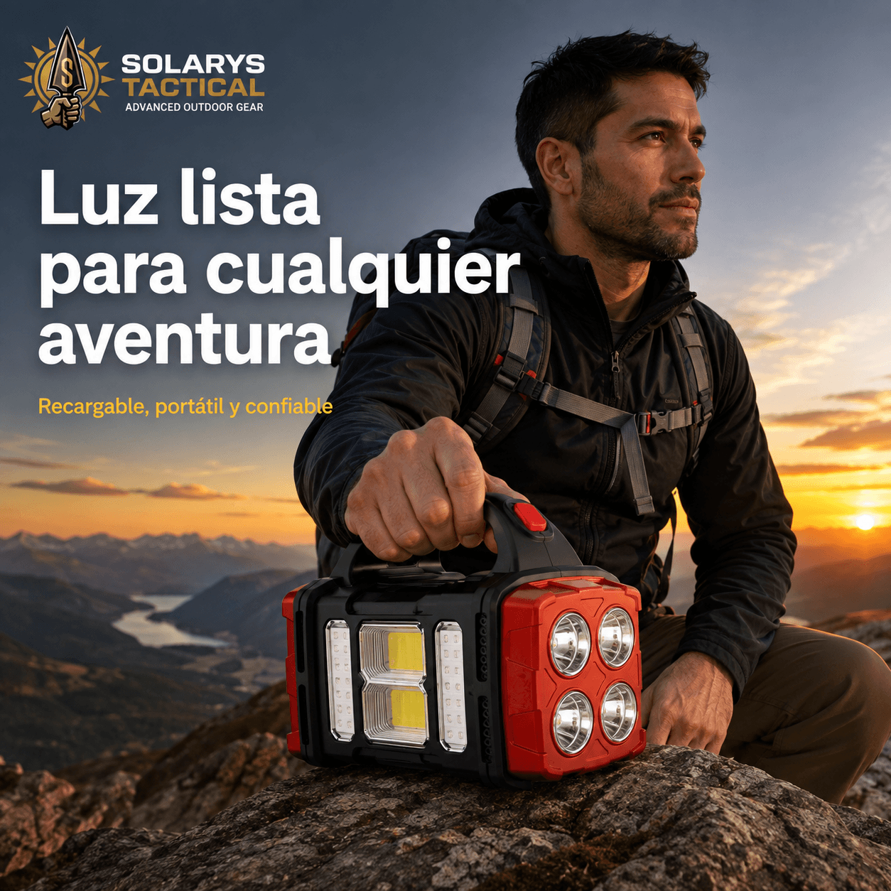 SOLARYS TACTICAL®: La linterna LED solar con powerbank que te ilumina al instante.