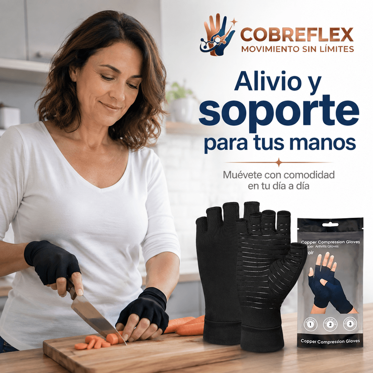 COBREFLEX®: Los guantes de compresión de cobre que alivian la rigidez de tus manos al instante.