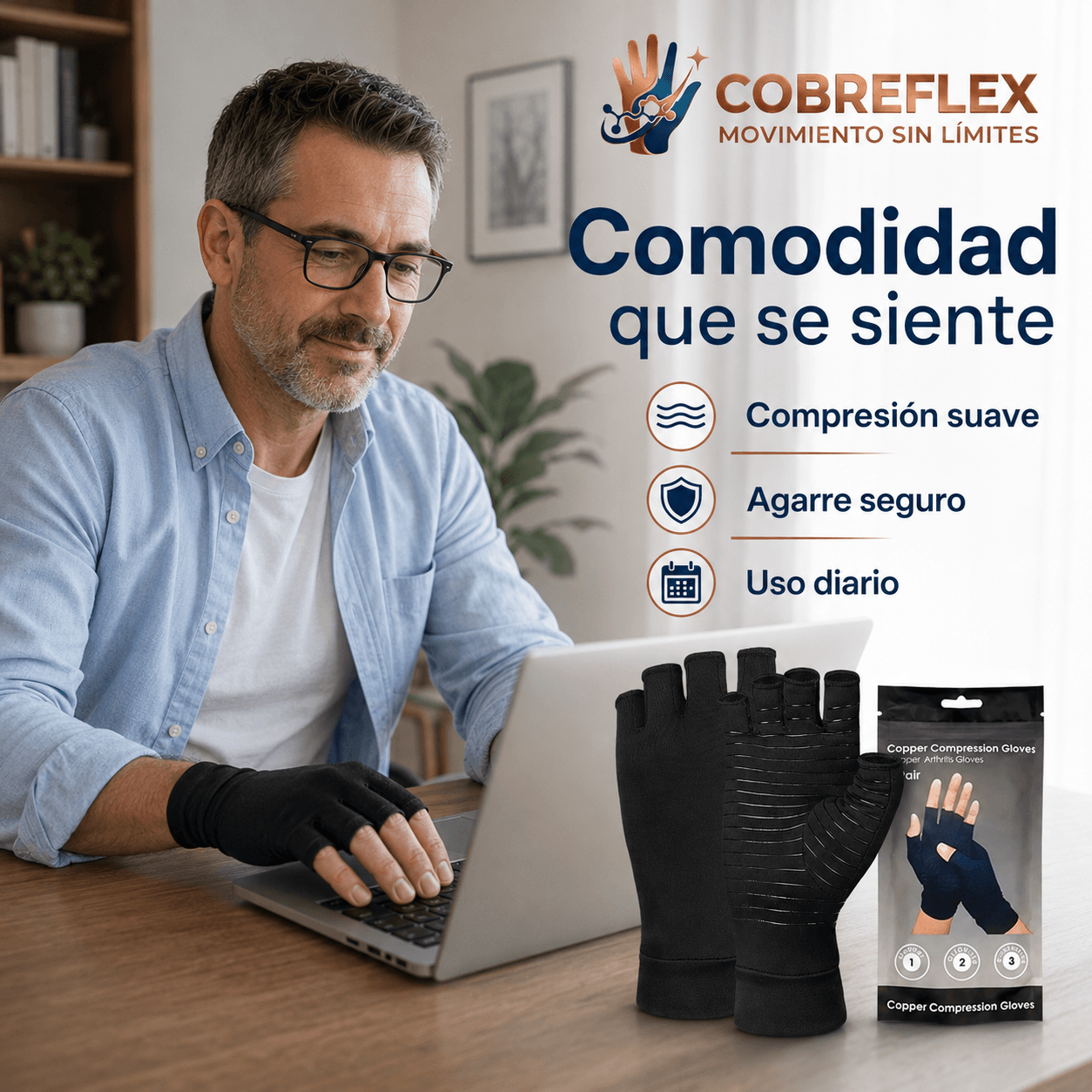 COBREFLEX®: Los guantes de compresión de cobre que alivian la rigidez de tus manos al instante.