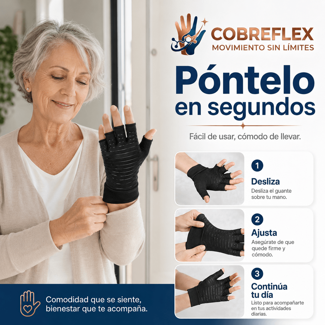 COBREFLEX®: Los guantes de compresión de cobre que alivian la rigidez de tus manos al instante.