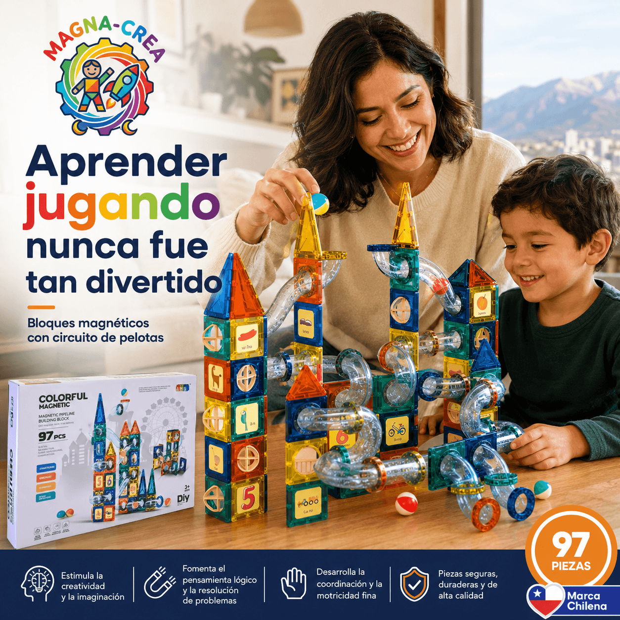 MAGNA-CREA®: El set de 97 bloques magnéticos que estimula la creatividad y diversión de tus hijos al instante.