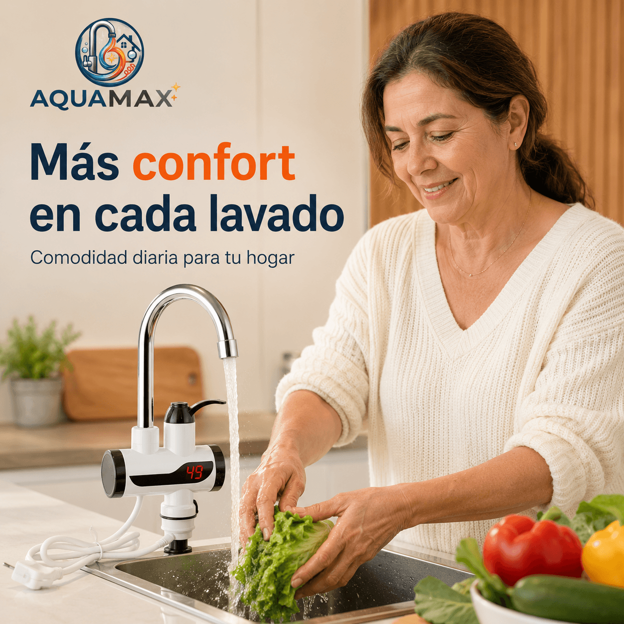 AQUAMAX®: El grifo eléctrico que te entrega agua caliente al instante en tu cocina.