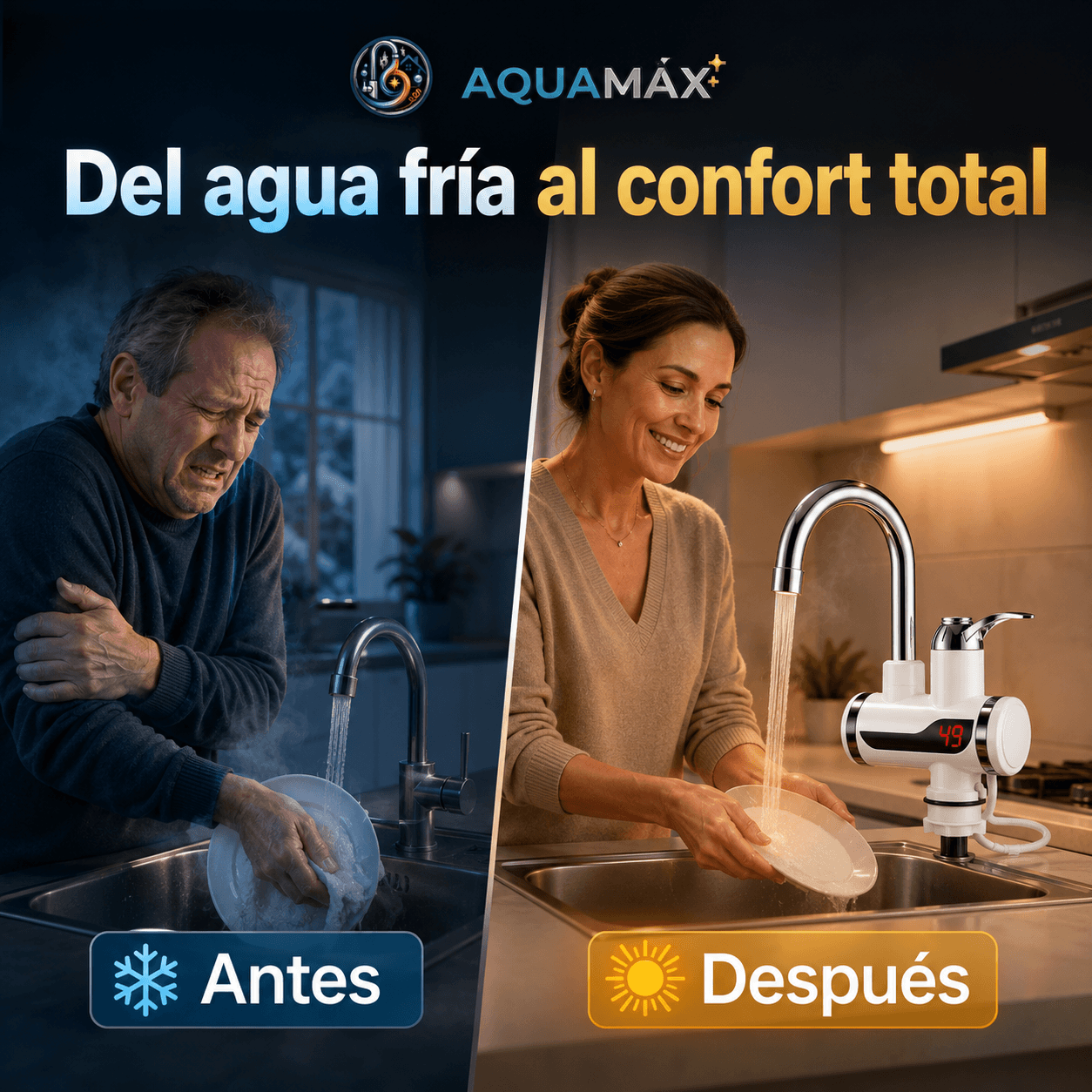 AQUAMAX®: El grifo eléctrico que te entrega agua caliente al instante en tu cocina.