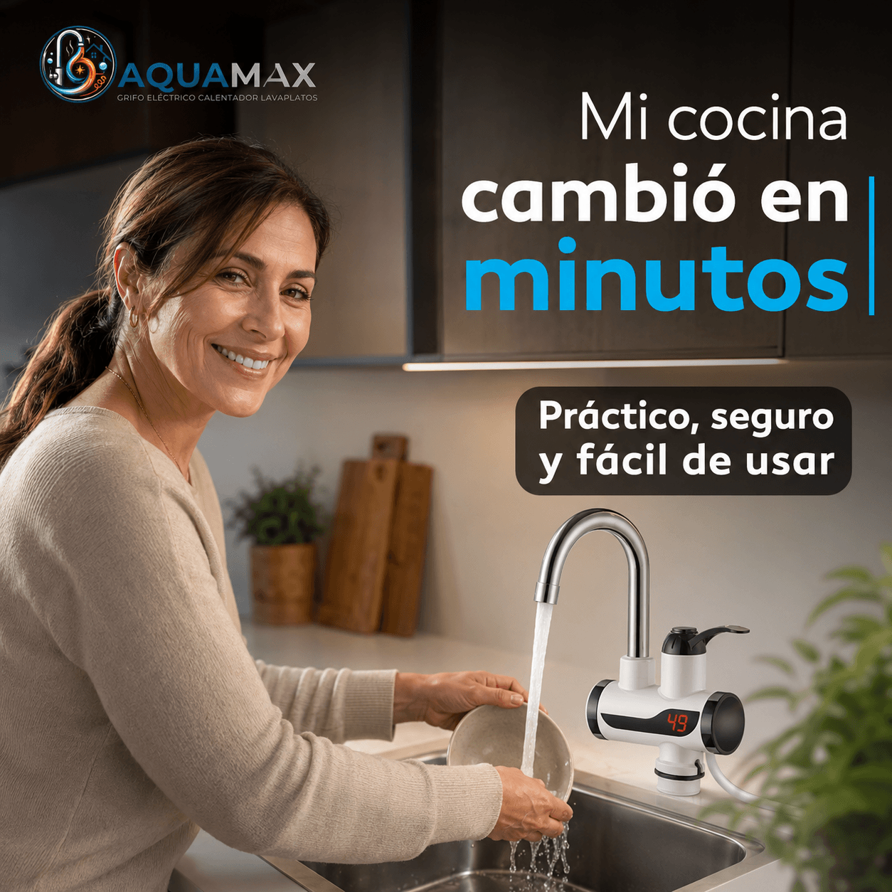 AQUAMAX®: El grifo eléctrico que te entrega agua caliente al instante en tu cocina.