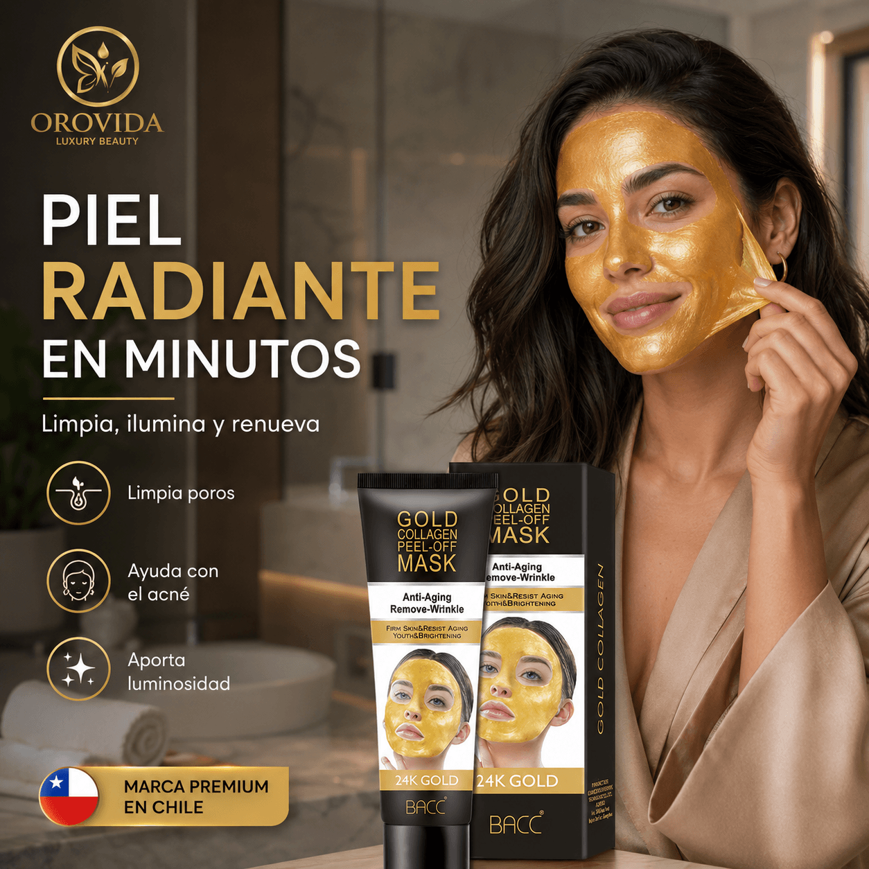 OROVIDA®: La mascarilla de colágeno y oro que minimiza arrugas y patas de gallo al instante.2X1