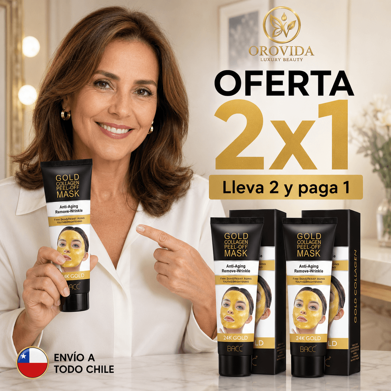 OROVIDA®: La mascarilla de colágeno y oro que minimiza arrugas y patas de gallo al instante.2X1
